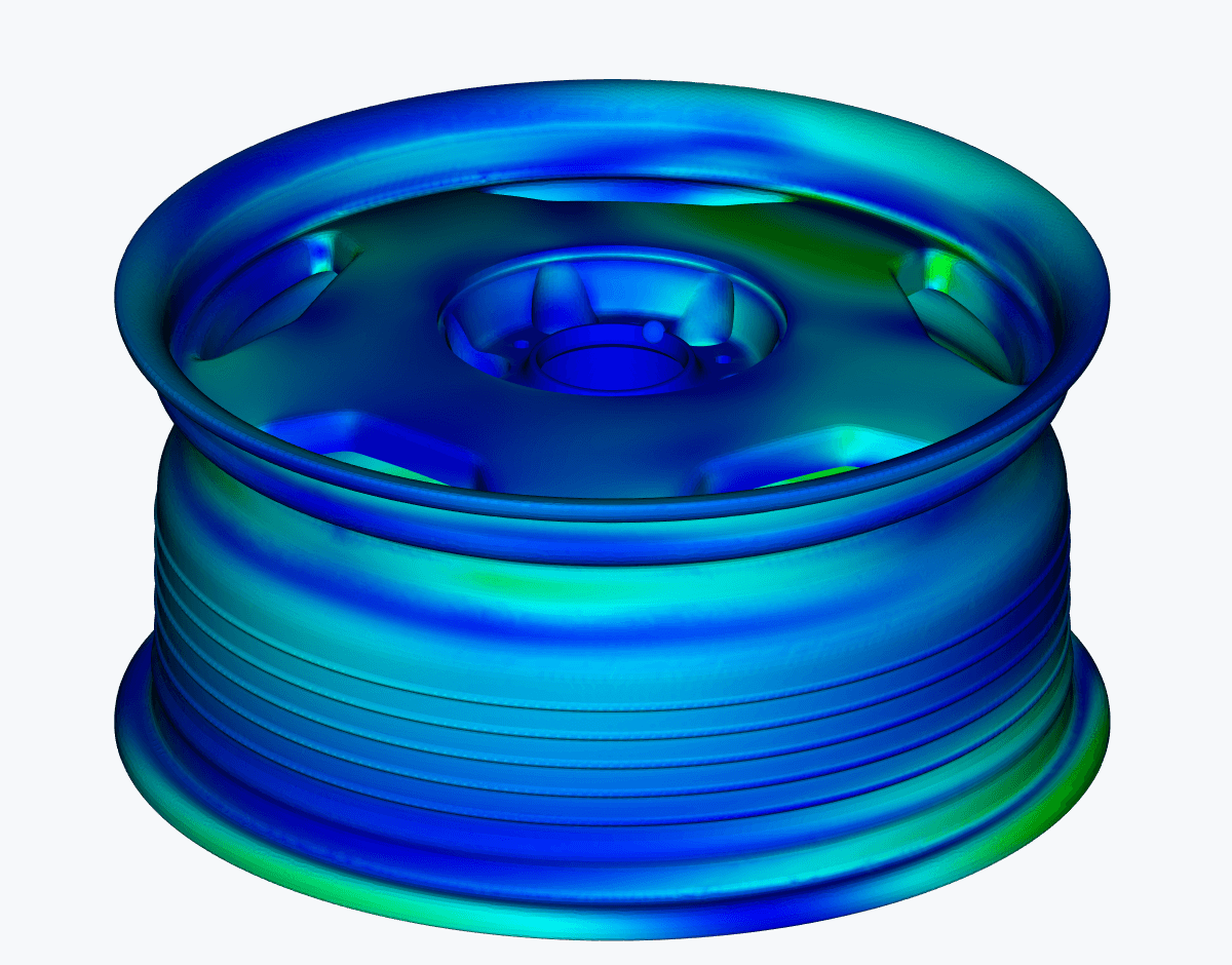 Von Mises stress field on the same benchmark wheel from LoudGears 5 mm analysis
